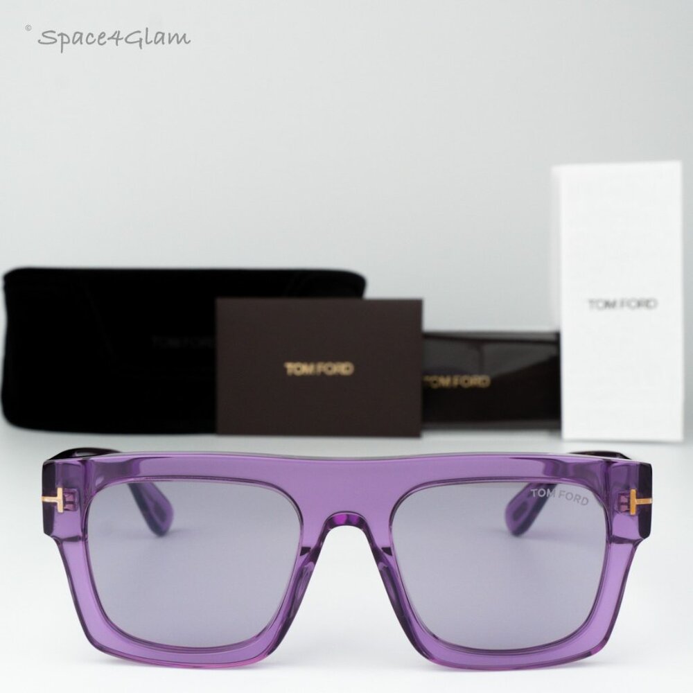 Tom Ford Men Sunglasses Transparent Violet Square FT0711/S FAUSTO 81Y BRAND NEW